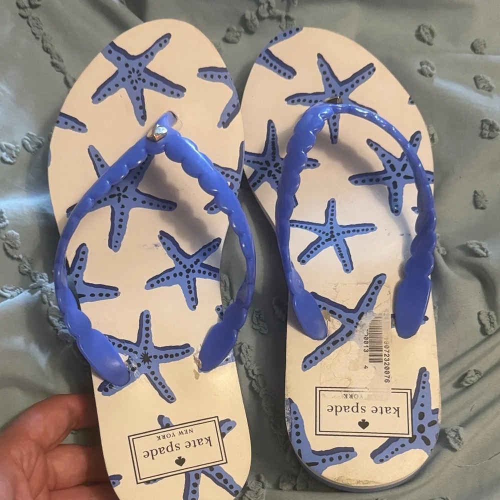 Kate Spade White and Blue Starfish Flip Flops - Picture 5 of 7